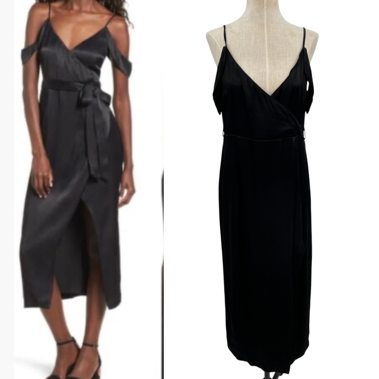 Bardot Leah Midi Dress Satin Off The Shoulder Black Size Us 10